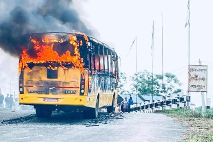 school bus on fire