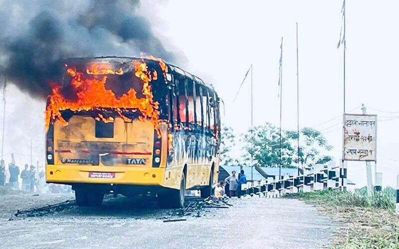 school bus on fire